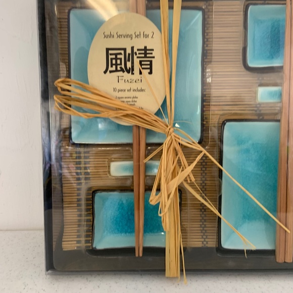 New Fuzei Ceramic Blue Sushi Serving Set For Two 10 pcs - Picture 2 of 10